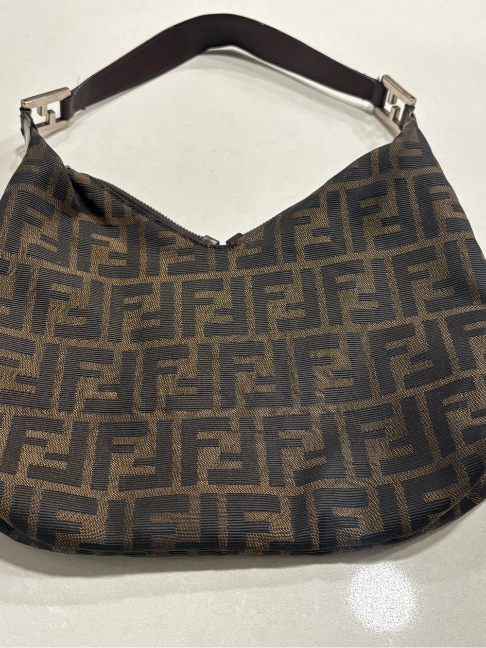 Fendi Brown FF Logo Shoulder Bag with Dark Brown Strap